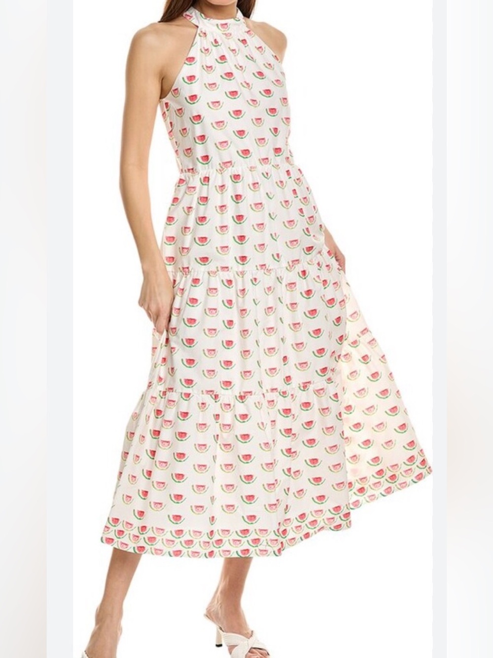 Flora Bea NYC, Kaley Melon Print Halter Midi Dress 15” P2P Size XS | 1302